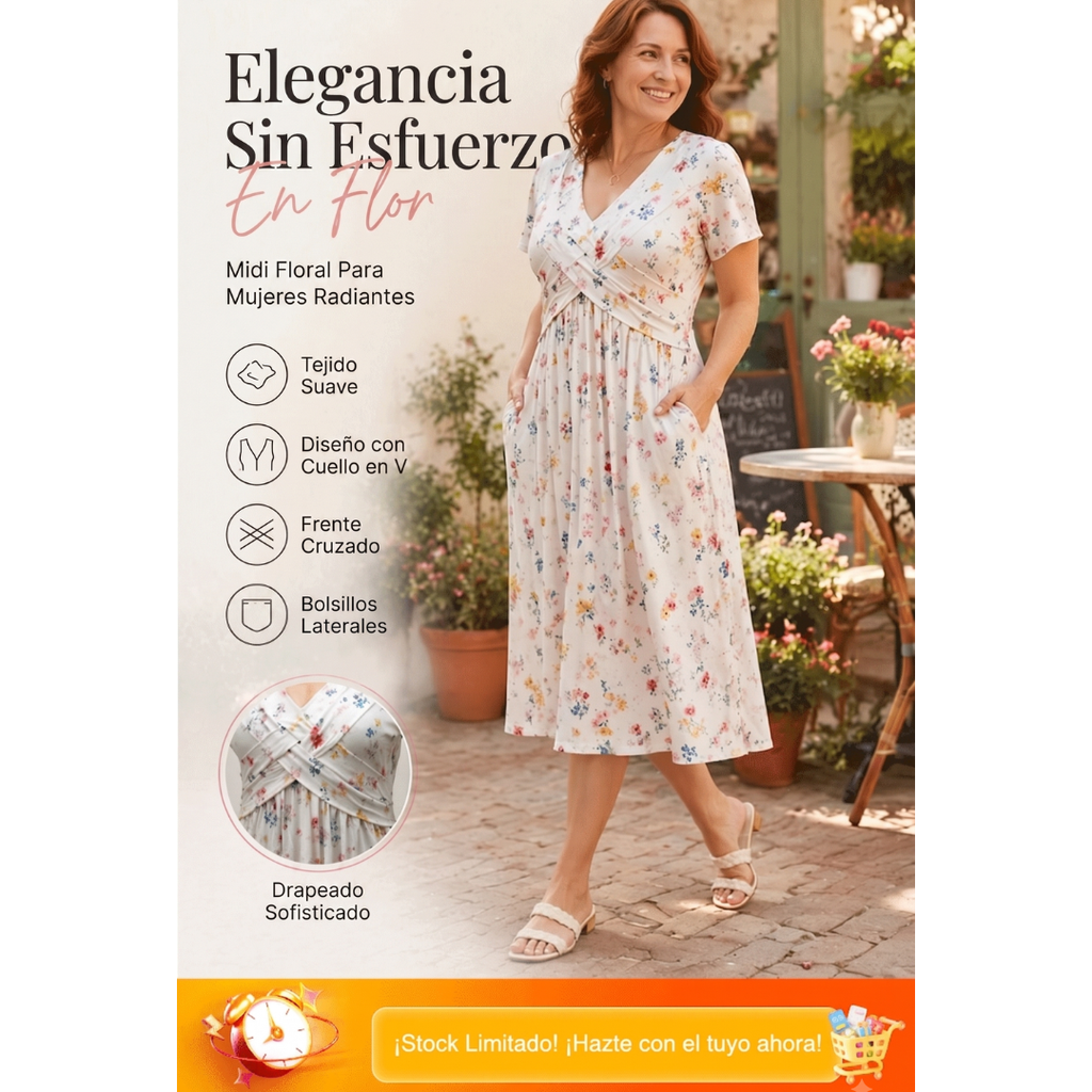 Vestido Midi Floral-Rosa Elena