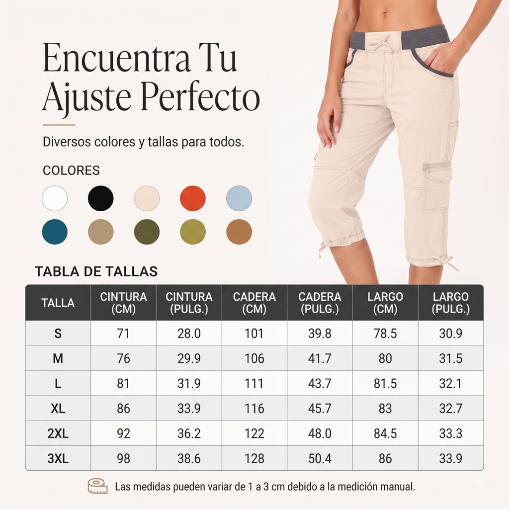 Pantalón Capri Cargo de Talle Alto y Confort Elástico-Juana