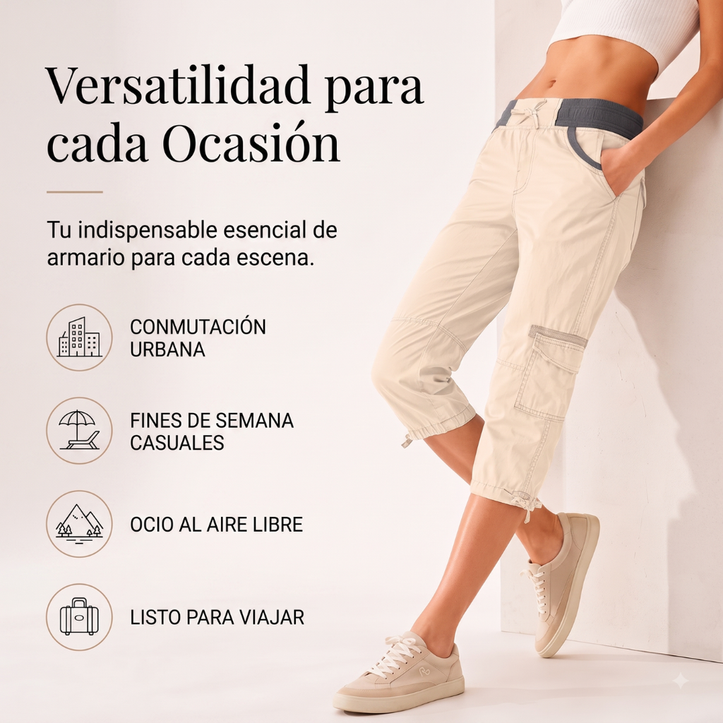Pantalón Capri Cargo de Talle Alto y Confort Elástico-Juana