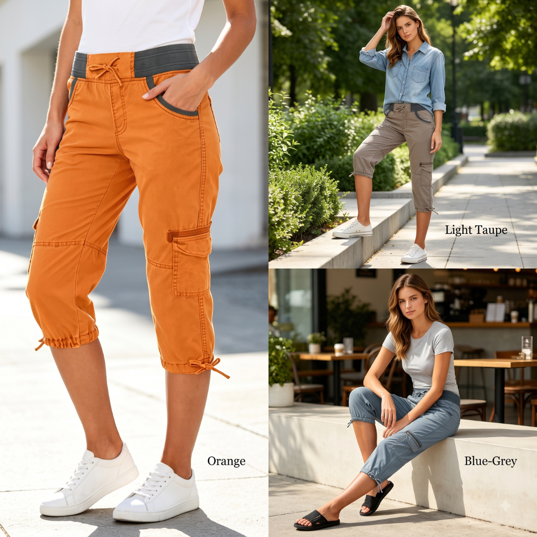 Pantalón Capri Cargo de Talle Alto y Confort Elástico-Juana