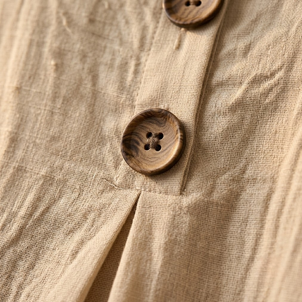 BLUSA FLUIDA DE CUELLO V CON BOTONES DE MADERA "CARLA"
