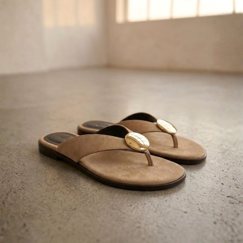 SANDALIAS PLANAS DE PIEL CON DETALLE METÁLICO "BIANCA"