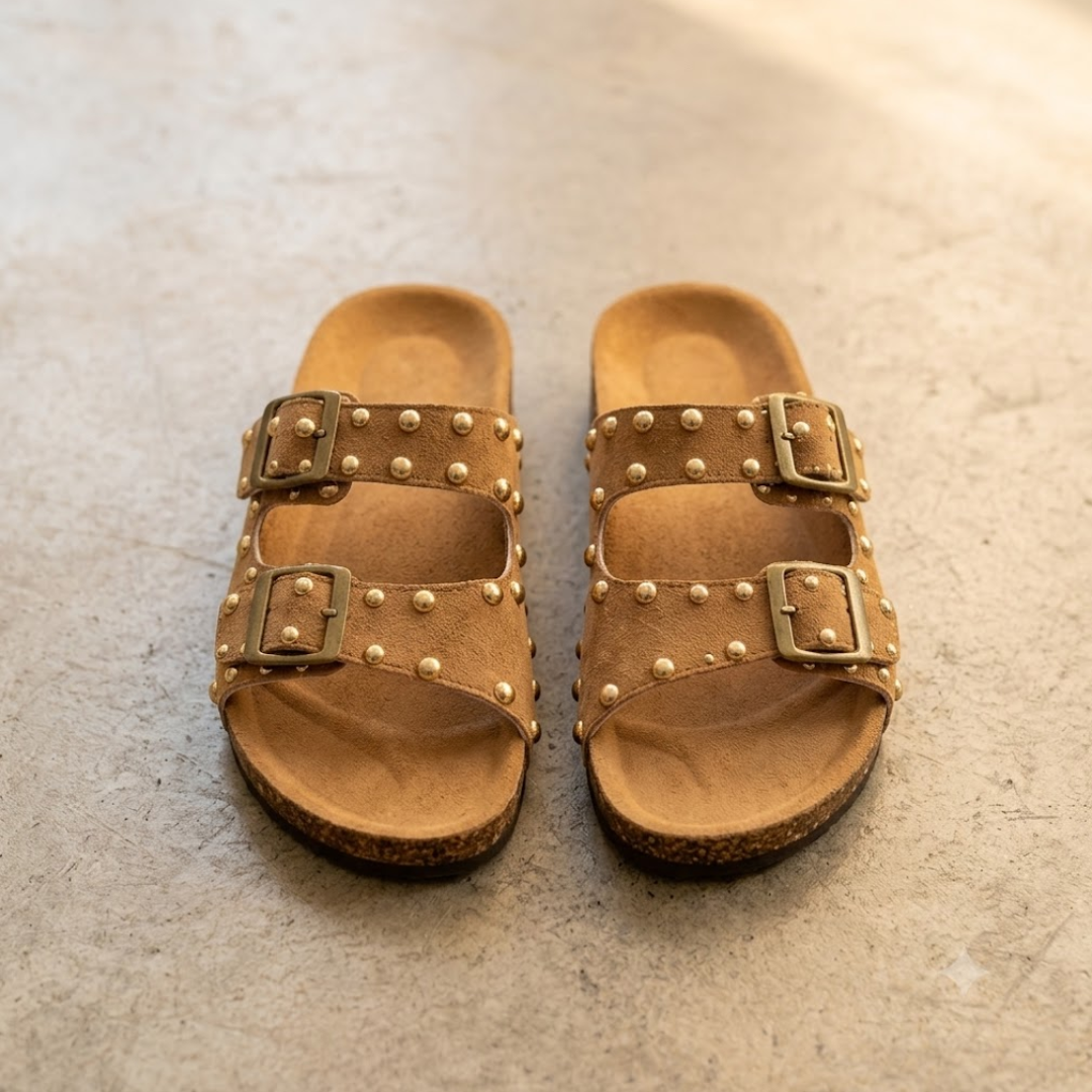 SANDALIAS ANATÓMICAS DE DOBLE HEBILLA CON TACHUELAS "GIULIA"
