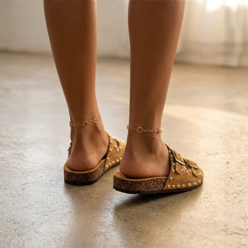 SANDALIAS ANATÓMICAS DE DOBLE HEBILLA CON TACHUELAS "GIULIA"