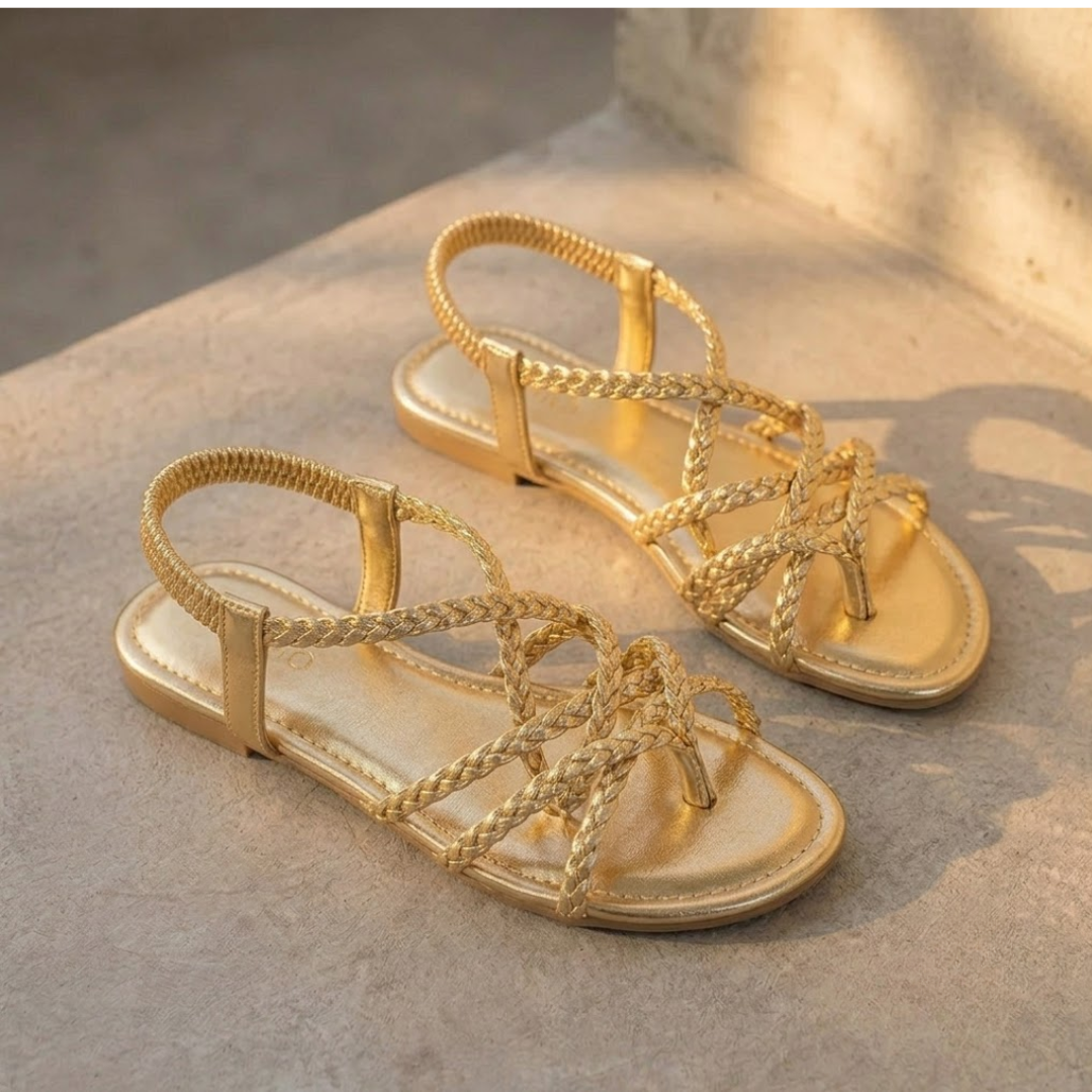 SANDALIAS PLANAS TRENZADAS DORADAS "GIORGIA"