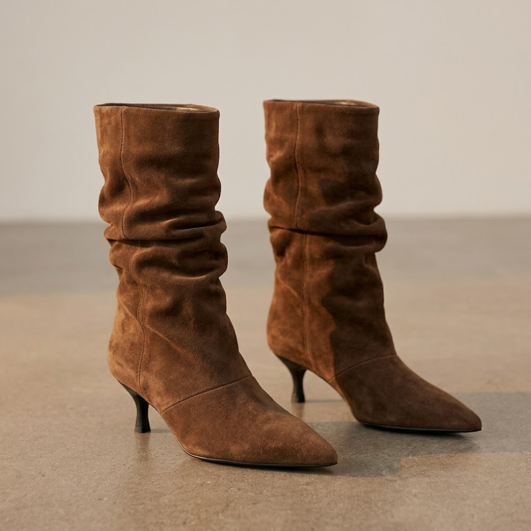 BOTINES SLOUCHY DE ANTE CON TACÓN FINO "VALENTINA"