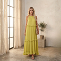 VESTIDO LARGO HALTER CON VOLANTES EN CASCADA "DIANA"
