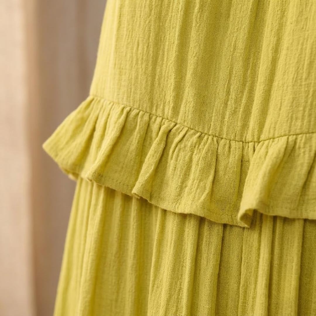 VESTIDO LARGO HALTER CON VOLANTES EN CASCADA "DIANA"