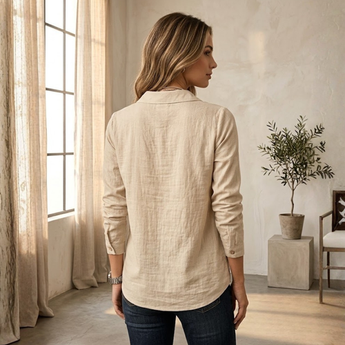 BLUSA FLUIDA DE CUELLO V CON BOTONES DE MADERA "CARLA"