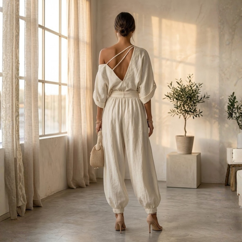 CONJUNTO ASIMÉTRICO DE BLUSA Y PANTALÓN "SIENA"