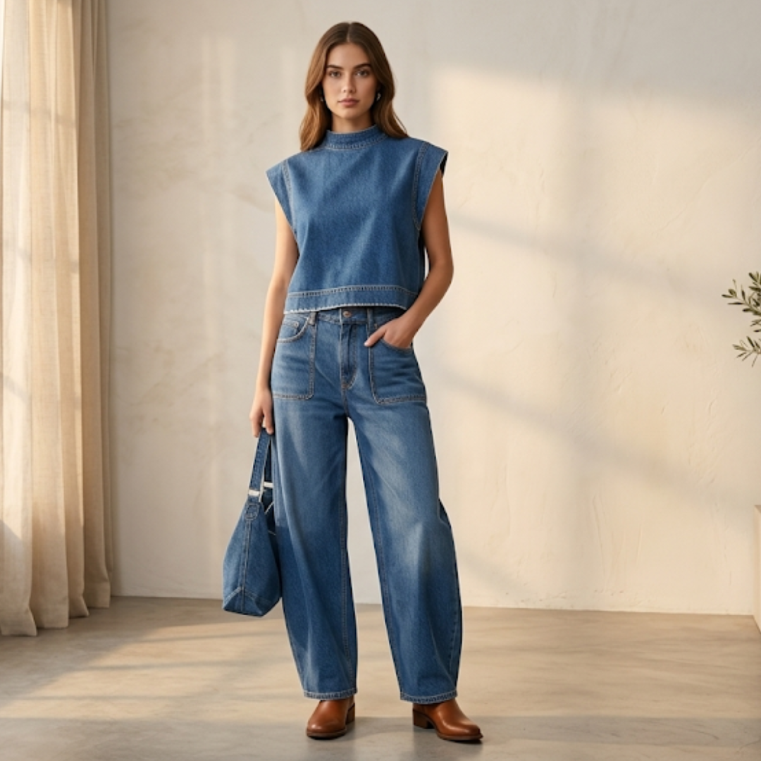 CONJUNTO VIVO DE TOP Y PANTALÓN DENIM "VERONA"