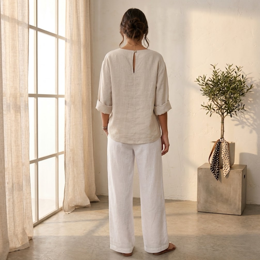 CONJUNTO DE BLUSA DE LINO Y PANTALÓN FLUIDO "GALIA"