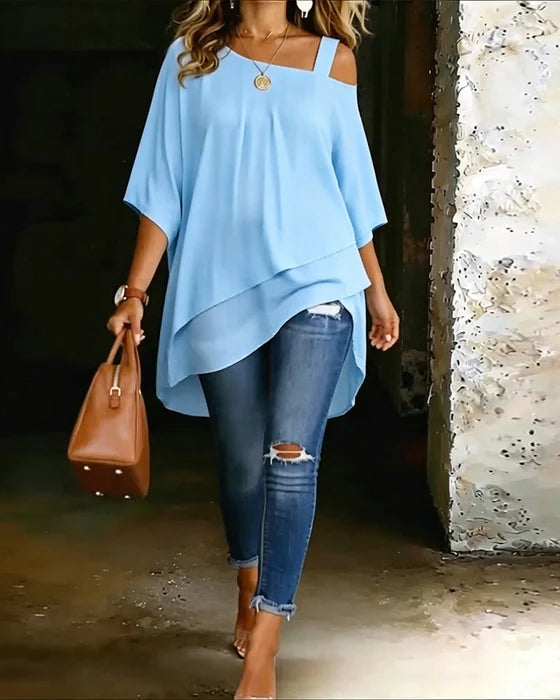 Blusa asimétrica con hombros descubiertos-Maria