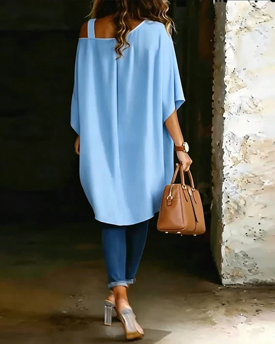 Blusa asimétrica con hombros descubiertos-Maria