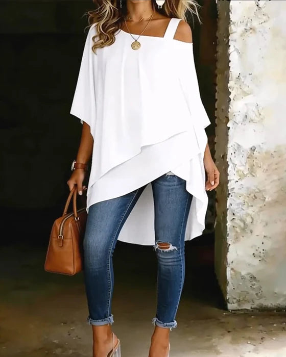 Blusa asimétrica con hombros descubiertos-Maria