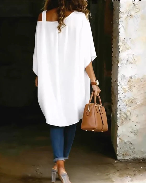 Blusa asimétrica con hombros descubiertos-Maria