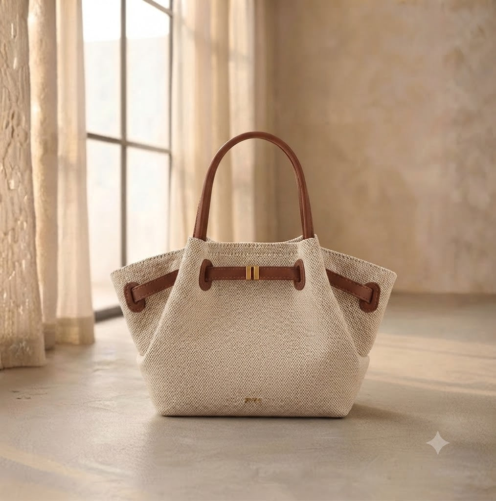 BOLSO SHOPPER DE HOMBRO "ELENA" - RAFIA & MARRÓN