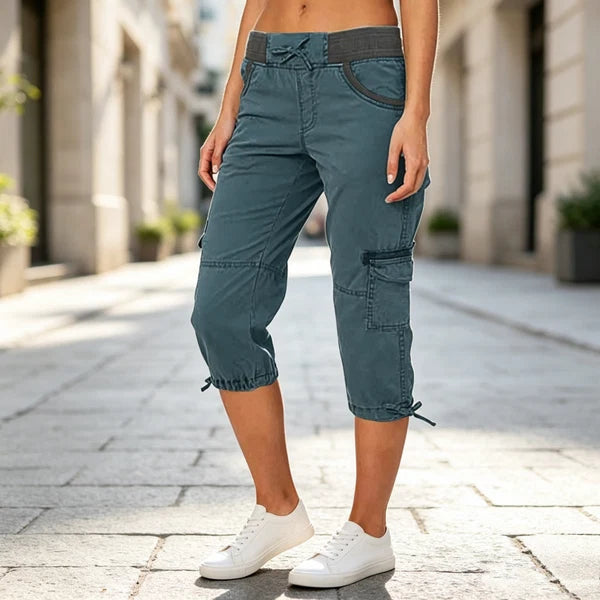 Pantalón Capri Cargo de Talle Alto y Confort Elástico-Juana