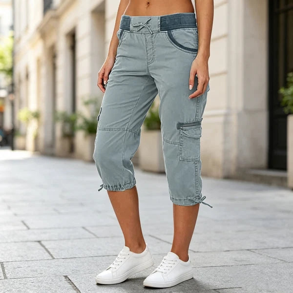 Pantalón Capri Cargo de Talle Alto y Confort Elástico-Juana