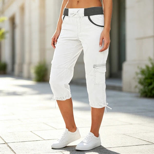 Pantalón Capri Cargo de Talle Alto y Confort Elástico-Juana