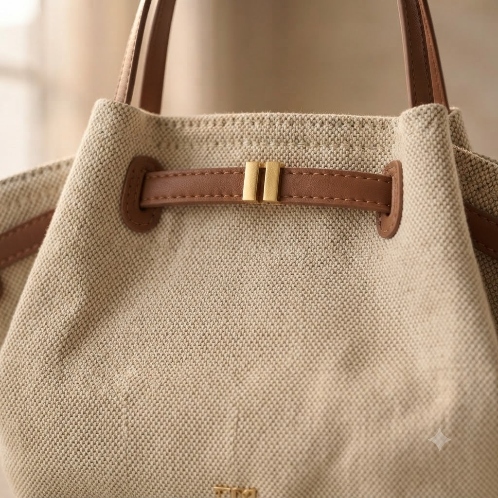 BOLSO SHOPPER DE HOMBRO "ELENA" - RAFIA & MARRÓN
