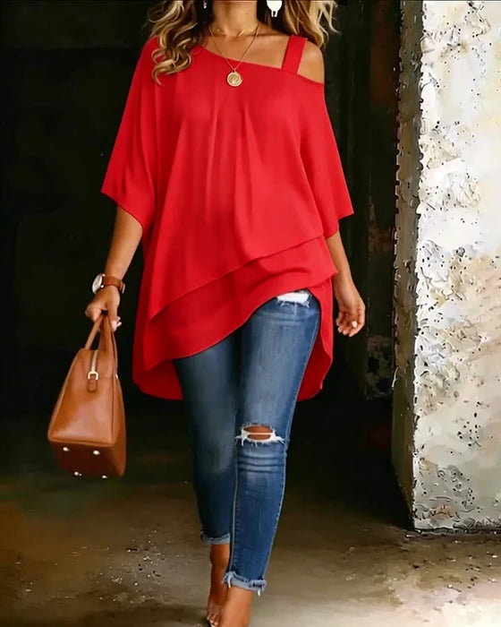 Blusa asimétrica con hombros descubiertos-Maria