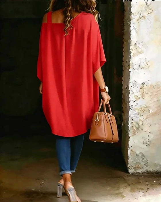 Blusa asimétrica con hombros descubiertos-Maria