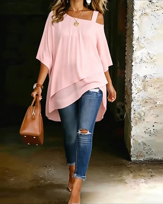 Blusa asimétrica con hombros descubiertos-Maria